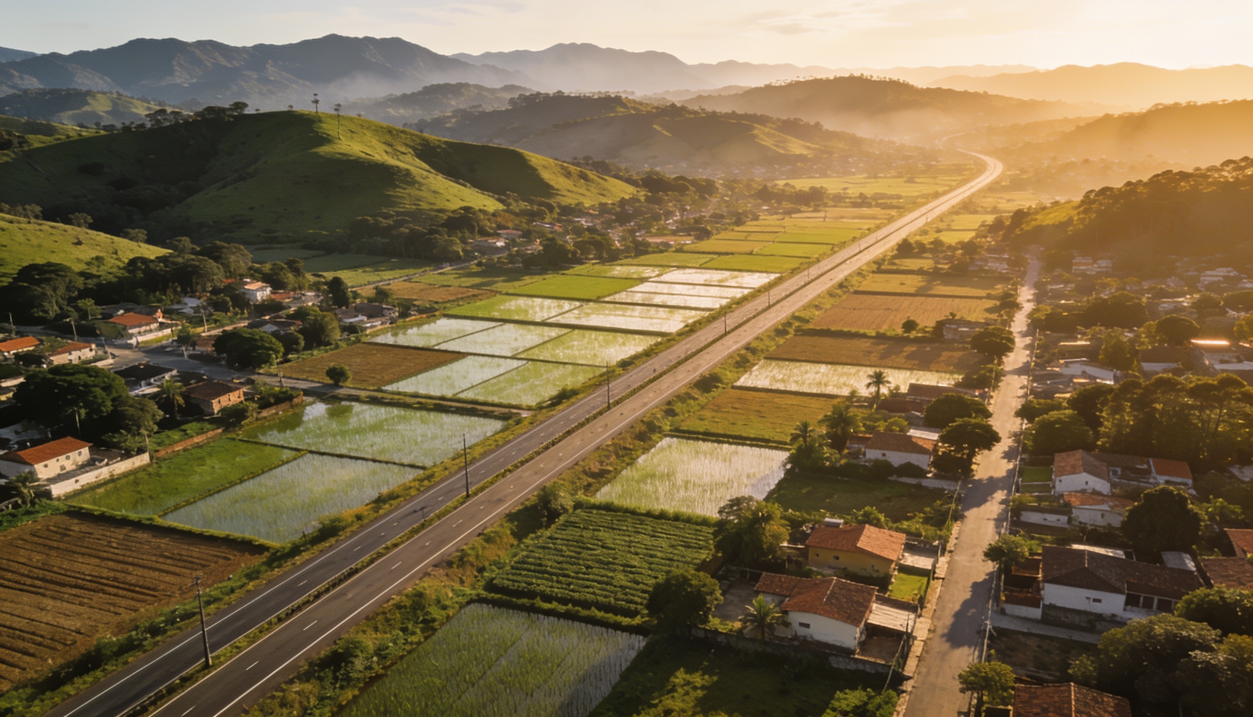 Vista aérea da Zona Oeste de Joinville com área rural, BR-101 e vegetação subtropical